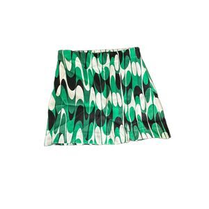 Zara Womens Small Green Mini Skirt Geometric Jacquard High Waist A-line Retro
